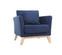Fauteuil déhoussable en tissu bleu foncé et bois clair oslo