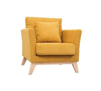 Fauteuil scandinave déhoussable en tissu effet velours jaune moutarde et bois clair OSLO