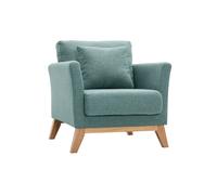Fauteuil déhoussable en tissu vert de gris et bois clair oslo
