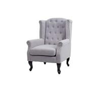Fauteuil de Luxe Chesterfield, Fauteuil à Oreilles, Tissu Hydrofuge - Gris sans ottomane