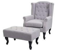 Mendler Fauteuil de Luxe Chesterfield Gris avec ottomane
