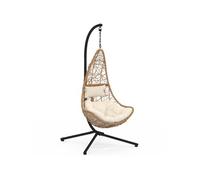 IDMarket Fauteuil suspendu demi-lune ajouré effet rotin avec coussin écru