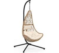 IDMarket Fauteuil suspendu demi-lune ajouré effet rotin avec coussin écru
