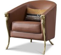 Fauteuil design 1 place Marron Cuir Textile Luxe Club Lougne Canapé 1 place Nouveau
