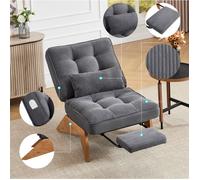 Fauteuil design ajustable gris en tissu avec dossier ouvert, repose-pieds et coussin lombaire confortable