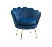 Fauteuil design coquillage pieds métal doré velours bleu foncé