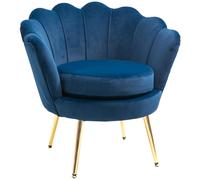 Fauteuil salon - HOMCOM - en velours - dossier coquillage - pieds en métal doré - pour chambre à coucher - bleu