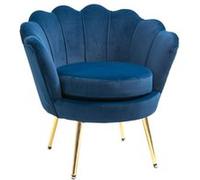 Fauteuil design coquillage pieds métal doré velours bleu foncé