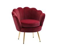 HomCom Fauteuil de salon dossier coquillage en velours pieds métal doré 76x67x74 cm Rouge