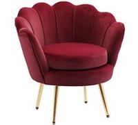 Fauteuil design coquillage pieds métal doré velours bordeaux Rouge G