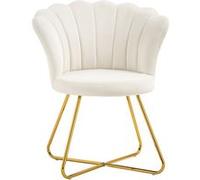 HomCom – Fauteuil design coquillage – Piètement acier doré, velours crème – 69×64×80 cm