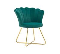 Fauteuil design coquillage piètement acier doré velours vert émeraude