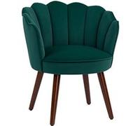Fauteuil design coquillage piètement effilé bois d'hévéa dossier enveloppant strié aspect velours vert sapin Vert G