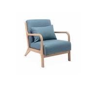 Fauteuil design en bois et tissu. 1 place droit fixe. pieds compas scandinave. assise confortable. structure en bois solide.