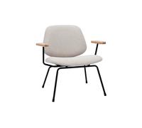 Fauteuil design en tissu effet velours beige, métal noir et bois clair BARNET