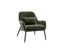 Fauteuil design en tissu effet velours vert kaki et métal noir MAXINE