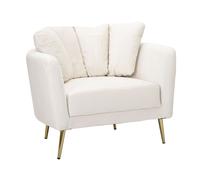 Mauro Ferretti Fauteuil Kiev rembourré, pieds en métal doré, 88 cm, Crème