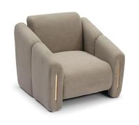 Menzzo Fauteuil Design Maximilien en Velours côtelé Taupe - Pieds métal doré, Fauteuil Moderne Chic avec accoudoirs - L92 x P82 x H78 cm