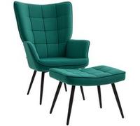 HOMCOM Fauteuil Relax avec Repose-Pieds Assorti Style scandinave piètement métal Noir revêtement Aspect Velours - Vert