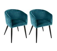 Fauteuil Design - PARIS PRIX - Lot de 2 - Bleu - Velours, Acier, Mousse & Polyester