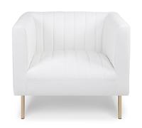 Menzzo Fauteuil Sacramento - Simili blanc, coutures verticales, pieds métal doré