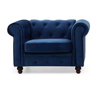 Fauteuil Design Velours "Chesterfield" 111cm Bleu