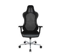 Fauteuil direction / gamer Warren avec appui-tête et accoudoirs 4D - Simili cuir et dossier maille filet - Noir