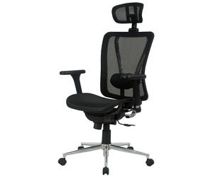 Fauteuil direction Jarvis Résille Noir Hauteur réglable - Accoudoirs Dossier Appuie-tête Roulette