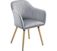 Fauteuil Dover Chaise de salle à manger Chaise rembourrée Chaise de cuisine Fauteuil Chaise gris clair aspect velours [en.casa]