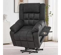 Fauteuil électrique inclinable avec Massage et Chaleur,Fonction Levage,Repose-Pieds réglable,Chargeur sans Fil,Porte-gobelet,Poches latérales et Ports USB,Gris