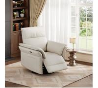 Fauteuil électrique pivotant à bascule Inclinaison modulable port USB double accoudoirs tissu chenille haut de gamme - Beige