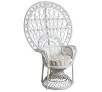 Fauteuil Emmanuelle en rotin laqué blanc avec coussin