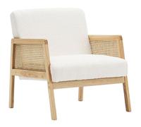 Fauteuil en cannage et tissu bouclé écru - Mani