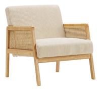 Fauteuil en cannage et velours côtelé beige - Mani