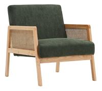 Fauteuil en cannage et velours côtelé vert - Mani