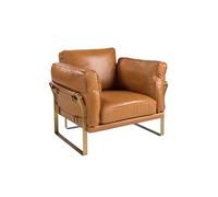ÁNGEL CERDÁ - Fauteuil en Cuir Camel avec Détails Dorés - Fauteuil au Design Moderne avec Pieds en ier - Design Moderne et Fonctionnalité - Style et Confort - 97 x 88 x 82 cm