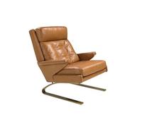 Angel Cerdá - Fauteuil Design Tapissé en Cuir Camel avec Détails Dorés | Design Enveloppant et Confortable, Assise Rembourrée | Pieds en Acier | Design Moderne pour Salon | 77 x 99 x 91 cm