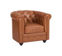 Fauteuil en cuir de vachette camel CHESTERFIELD
