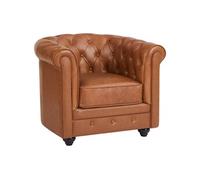 Fauteuil en cuir de vachette camel CHESTERFIELD