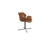 Fauteuil en cuir marron, assise et dossier confortables, coque contreplaqué, base acier laqué, 100 kg max - Zuiver, Nikki - 66x62x80 cm