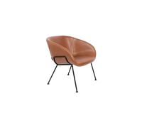 Fauteuil en cuir marron, lounge, assise baquet rembourrée, coutures, cadre en acier, fixe - Zuiver, Bar vintage - 71x66x72 cm