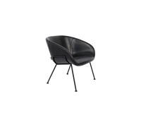Fauteuil en cuir noir, lounge, fixe, assise enveloppante, cadre en acier, 4 pieds fuselés - Zuiver, Feston - 71x66x72 cm