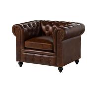 Fauteuil en cuir véritable gris CHESTERFIELD N° 202