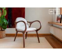 Fauteuil en frêne massif marron et tissu bouclé écru Onyx