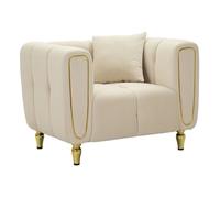 Fauteuil en métal doré et velours crème avec coussin cm 97x81x71