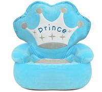 Fauteuil en peluche Prince bleu avec broderie de couronne, 52 x 48 x 50 cm, antidérapant, rembourré doux, ergonomique, pour chambre d'enfant, confortable pour jouer, lire et se détendre
