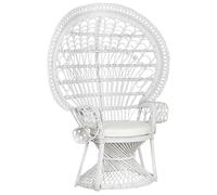 Beliani Fauteuil Style Bohème avec Coussin Assorti en Rotin Blanc Emmanuelle