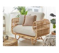 Fauteuil en rotin clair avec coussins beiges - BELIANI - DOLCEDO - Intérieur et extérieur - Boho et rustique
