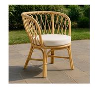Fauteuil en rotin - DECONATION - Rannes - Beige - Coussin blanc cassé - D 65 x l 65 x H 85 cm