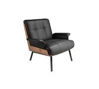 Angel Cerdá - Fauteuil Design Tapissé en Simili-Cuir Noir avec Détails en Bois de Noyer | Design Enveloppant et Confortable | Pieds en Acier Noir | Design Moderne pour Salon | 90 x 87 x 82 cm